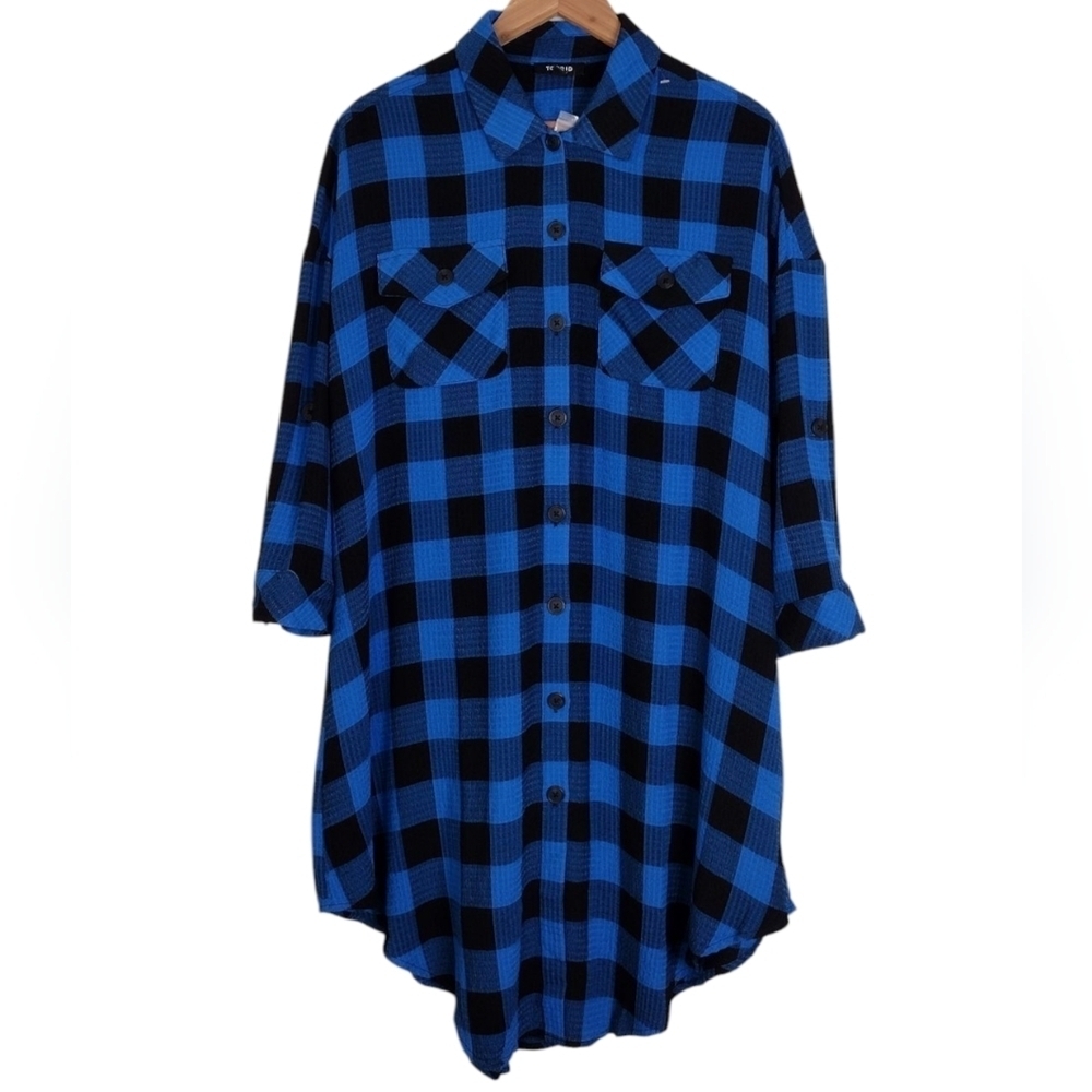 NWT Torrid Flannel Gauze Oversized Buffalo Plaid Skydiver Button Down Shirt Sz0
